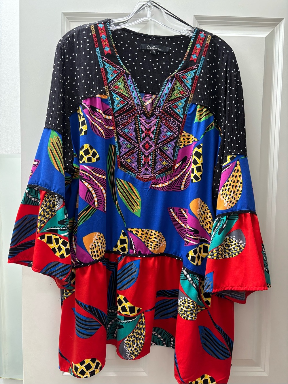Calessa Vibrant Patchwork Tunic - Blue, Red, Black, Purple, Yellow